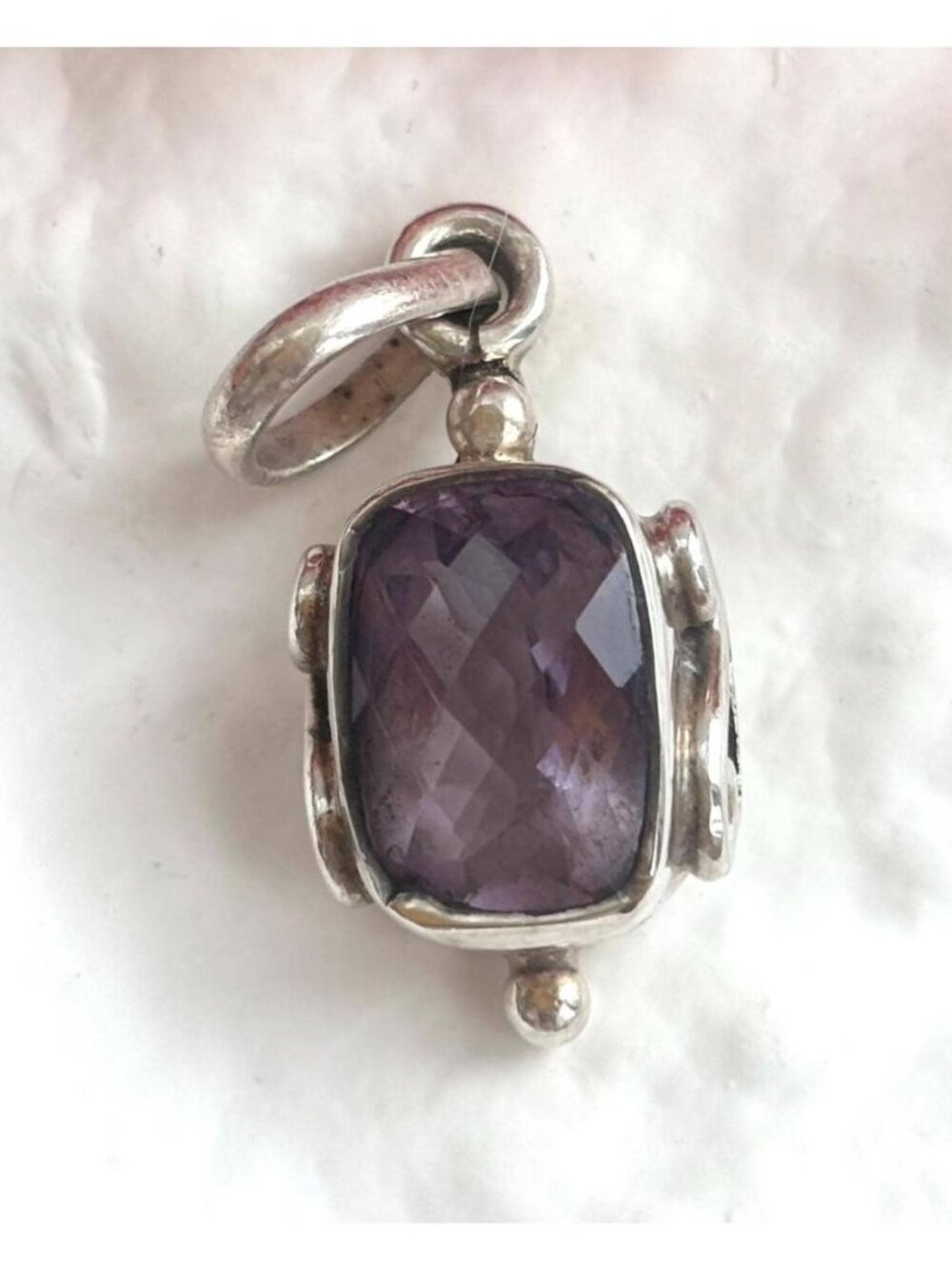 Amethyst Accented Cushion Cut Scrollwork Sterling Silver 925 Vintage Pendant